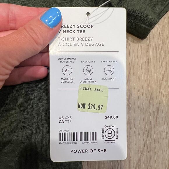 ATHLETA Women's Breezy Scoop V Tee Size XXS In Olive - Picture 8 of 11